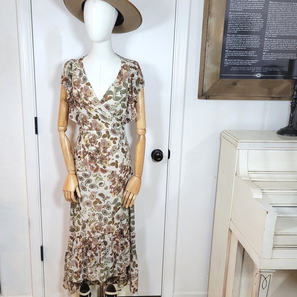 Anthropologie Drew Terra Paisley Vintage Garden Maxi Fall Dress Size Medium